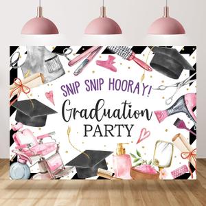 Cosmetology School Graduation Party Backdrop Congrats Grad Photography Background Cosmetologist Hairdresser Graduation Party Decoration Supplies Cake Table Banner Photo Booth Studio Prop 7x5ft