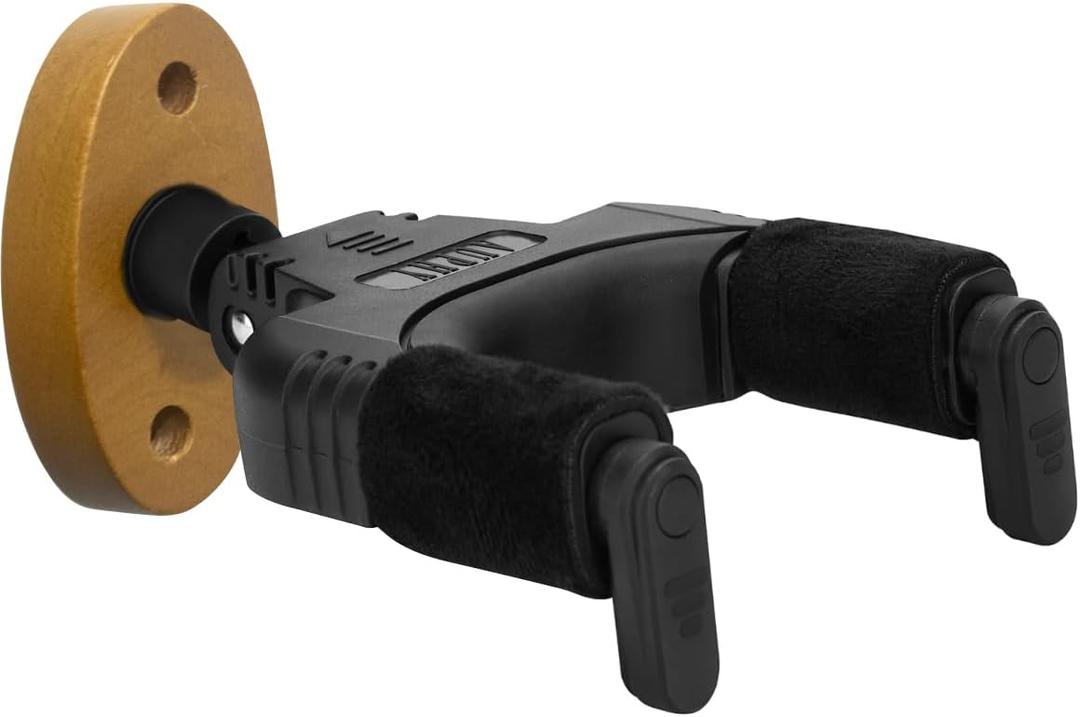 Auto-Lock Guitar Wall Mount, Self-Locking Guitar Hanger with Nitro-Safe Velvet, Holds 22 lbs, Wall Mount for Acoustic, Electric, and Bass Guitars, Easy Installation,Yellowish Brown