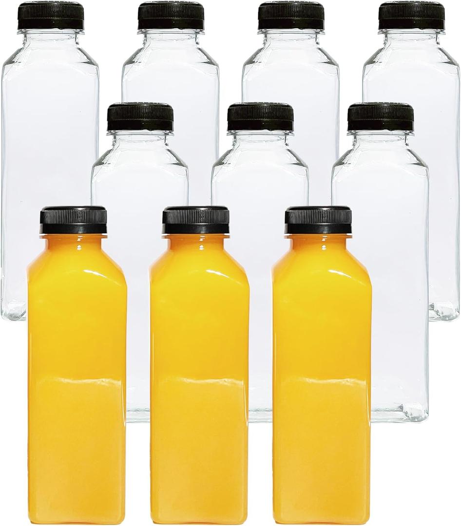 10pcs 16oz Plastic Juice Bottles, Juice Containers with Lids, Clear Bulk Beverage Containers for Juicing, Smoothie and Homemade Beverages.