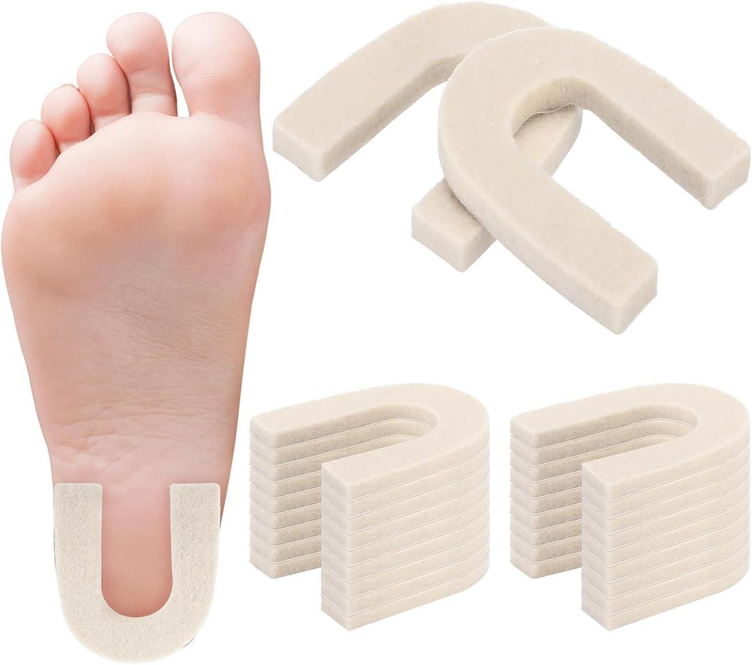 Pangda 24 Pcs Horseshoe Heel Pads for Feet Shoes Adhesive Wool Felt Cushion Pads for Women Men Reduce Heel Spur Relief Pressure Comfort Wear Universal One Size Fits All, 1/4 Inch Thick