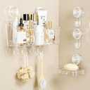 LUXEAR 4 Packs Shower Caddy Suction Cup Clear White - Shower Shelf+Soap Dish+Suction Hooks - 1 Second Installation NO-Drilling Removable Powerful Waterproof Shower Organizer for inside Shower Bathroom