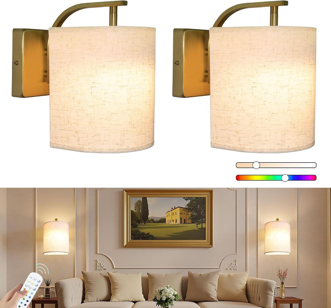 Battery Operated Wall Sconces Set of 2 Rechargeable Wall Lights with Remote Dimmable Magnetic LED Bulbs12 RGB Colors and Timer Wireless Sconces for Bedroom Living Room