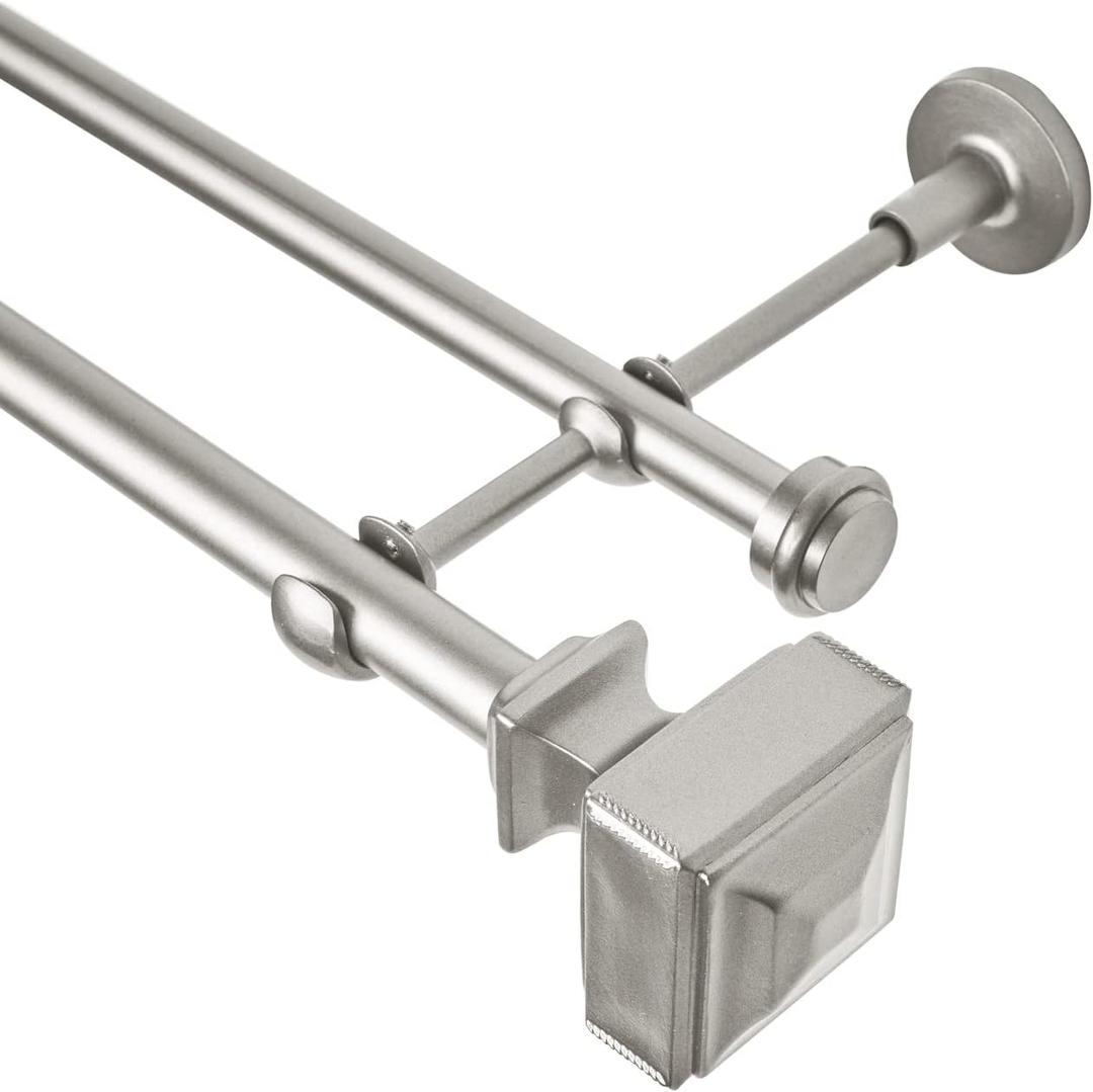 Double Curtain Rod with Square Finials3/4-Inch Diameter,Adjusts Rod Length from 48 to 84 InchNickel