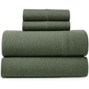 Road Trip America Jersey Sheets Queen Set - Cotton (4 Pieces) All Seasonal Deep Pockets Soft Cozy Knit Stretchy Bed Sheets - Hotel and Residential Quality (Green, Queen)