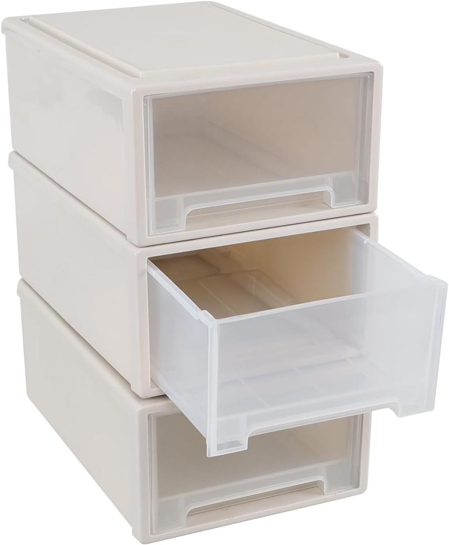 12 Quart Stackable Plastic Drawer Unit, Stacking Desktop Drawer Boxes, 3 Packs (Small)