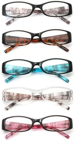 eyeezi 5 Pack Blue Light Blocking Reading Glasses for Women Men, Retro Stylish Spring Hinge UV400 Computer Rectangle Readers2.5 (5 Pack Black), Set of 2