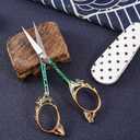 2 x Premium Small Craft Scissors with Beautiful Butterfly Decos - Comfortable Handles and Sharp Tips for Crochet, Embroidery, and Sewing - Includes Protective Cover (Green Rose Gold)