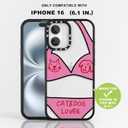 for iPhone 16 Case TPU+PC Premium Colorful Drop Protection Case Excellent Shock Absorption Military Grade Drop Protection Pink Playful Cat Dog Underwear Pattern Phone case