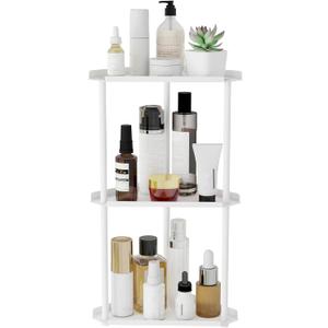 Jesginboo 3 Tier Bathroom Counter Organizer, Vanity Organizer Corner Shelf, Skincare, Makeup Countertop Organizers, Kitchen, Bathroom Counter Storage, White
