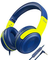 ELECDER Kids Headphones, S8 Wired Headphones for Kids with Microphone for Boys Girls, Adjustable 85dB/94dB Volume Limited, 3.5 mm Jack for School/Kindle/Smartphones/Tablet/Airplane Travel(Navy/Green)