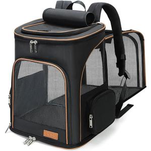 Lekereise Cat Backpack Carrier for Small Dogs and Medium Cat Puppy Kitten Bunny Pet Carrier Backpack Collapsible with Fully Ventilated Mesh with Safety Leash (Black, 19 Inches)