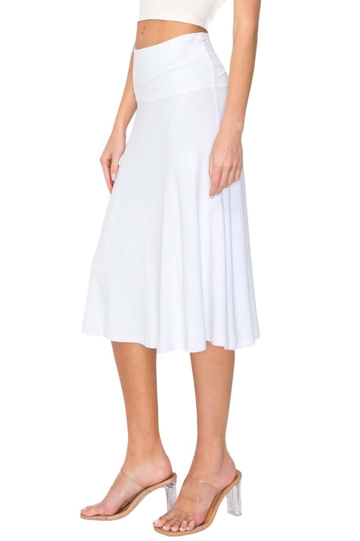 Women's Solid Flared Lightweight High Waist Classic Pull On Closure Stretchy A-Line Foldable Midi Skirt, Small