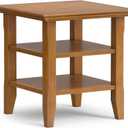SIMPLIHOME Acadian End Table - 19 inch Wide Solid Wood Square Side Table with 2 Open Shelves in Light Golden Brown, Transitional Nightstand or Shelving Unit for Living Room or Bedroom with Storage