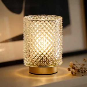 Battery Operated Lamp,Cordless Glass Accent Table Lamp with Timer for Bedside,Small Decorative Lamp with Warm White LED Bulb for Nightstand/Bookshelf/Entryway/Tabletop/Counter Decor(Iridescent Clear)