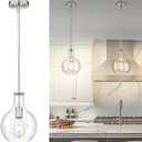 Emak Brushed Nickel Pendant Lights Kitchen Island, 8 Inch Glass Pendant Light Fixtures, Modern Hanging Lights for Kitchen, Bathroom, Bedroom, Dining Room, PL125-BN