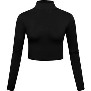 Kindcall Lightweight Mock Turtleneck Crop Tops Long Sleeve Casual Base Layer for Women (Small, Black)