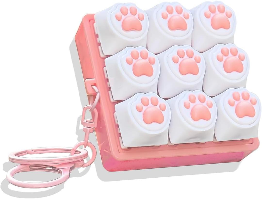 Sound Keyboard Fidget Toy,Fidget Keyboard for Stress Relief, Sound Keyboard Fidget Clicker for Office, School, Travel, Anxiety Keyboard Keychain Gift (Pink Cat's paw)