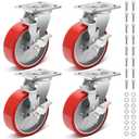Nefish 6 Inch Heavy Duty Industrial Grade Casters Wheels, Aluminum Core PU Castor Set of 4, Durable Plate Swivel Casters with Brake 5000 LBS, Anti-Corrosion Wheels for Industrial, Equipment
