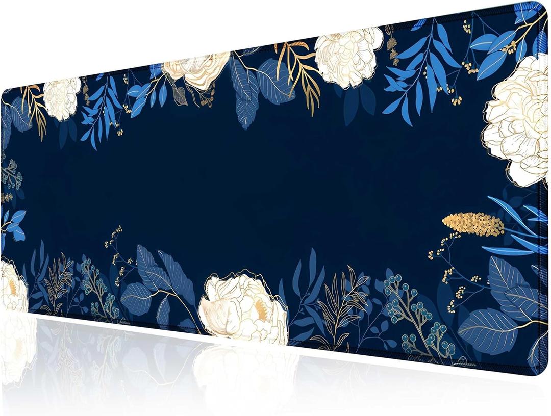 2 x Flowers Plants Mouse Pads for Desk,Premium Textured Large Mouse Pad for Women with Non-Slip Rubber Base, Pink Gold Design Mouse Mat with Stitched Edge Desktop Protection Mat for Computers Laptop