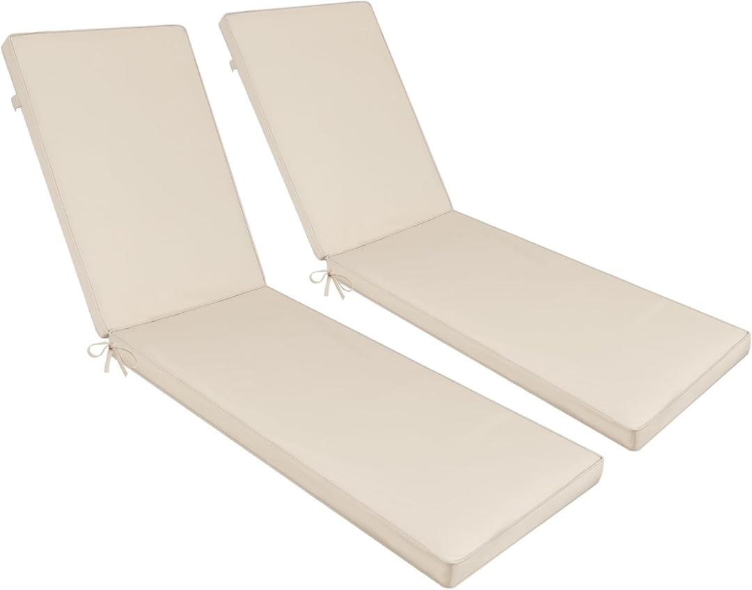 Chaise Lounge Cushions Outdoor, Waterproof & Fade-Resistant Lounger Cushions for Patio Furniture, Pool, Lawn - 74'' x 22'' x 3'', Set of 2 (Beige)