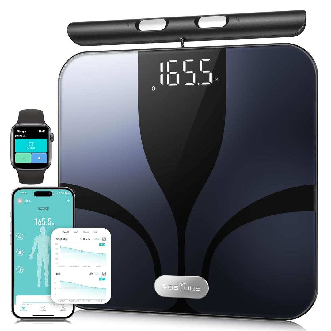 Posture Scale for Body Weight and Fat, Digital Bathroom Scale BMI Weighing Bluetooth Body Fat Scale, 8 Electrode Smart Body Fat Scale, Full Body Composition Analyzer with Voice Prompt (16.34 x 14.65 x 2.17 inch)