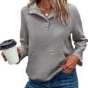 KIRUNDO Womens Sweatshirt Casual Textured Long Sleeve Henley Button V Neck Loose Pullover 2025 Trendy Fall Outfits Tops
