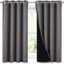 NICETOWN 100% Blackout Curtains with Black Liners, Thermal Insulated Full Blackout 2-Layer Lined Drapes, Noise Cancellation Window Draperies for Dining Room (Grey, 2 Panels, 52-inch W by 54-inch L)