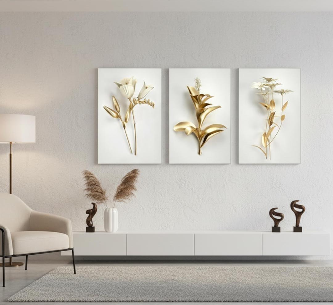 RAQXZHSW 3Pcs Abstract Golden Flower Canvas Wall Art 16x24Inch