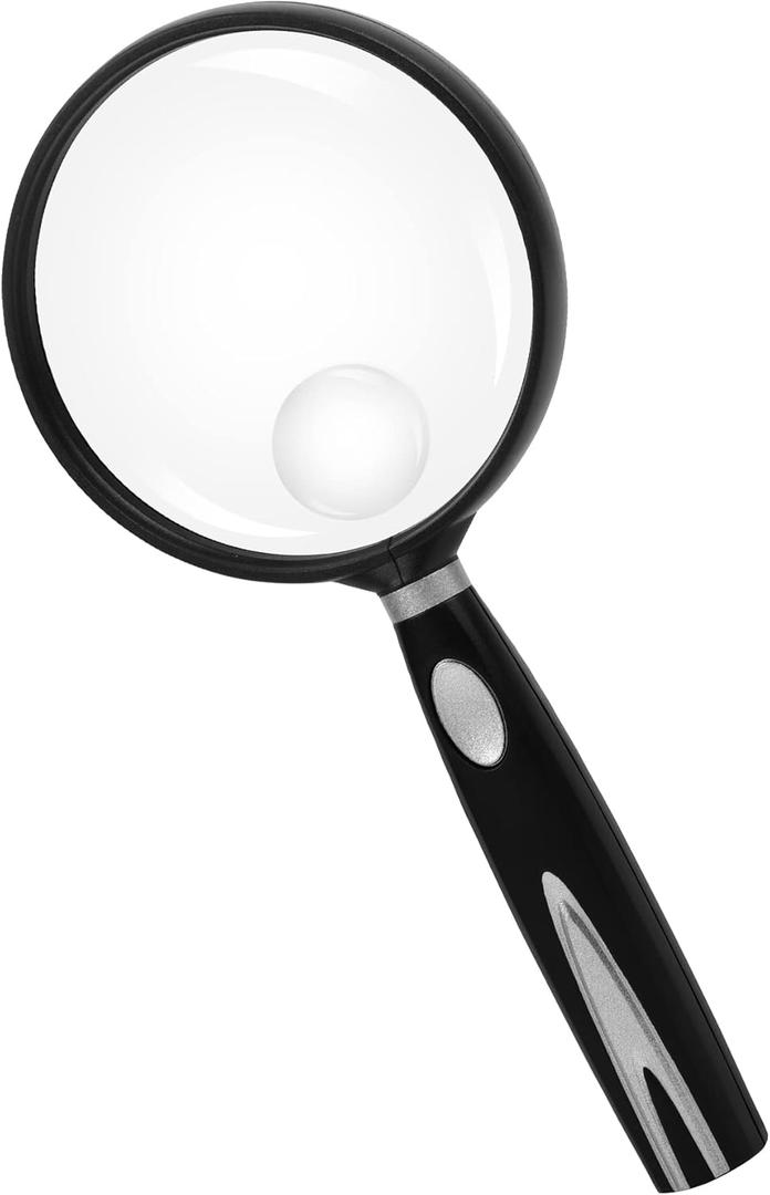 Feosky Handheld Reading Magnifier, 10X Magnifier, 75mm Shatterproof Lens, Non-Slip Handle for Adults Close Work, Seniors Reading and Nature Exploration, Hobby Observation (Silver)