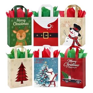 STYPOP 16 Pack 10" Christmas Gift Bags Medium Size with Tissue Paper, Reusable Non-Woven Christmas Tote Bags with Handles, Perfect for Xmas Gift Wrap/Party Favor Supplies, 10" × 8" × 4"