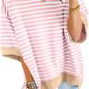SHEWIN Womens Tops Casual Short Sleeve Sweatshirt Crewneck Striped Shirt Pullover T Shirts Loose Blouses (Pink, M)