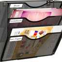 PAG Hanging Wall File Holder, 3 Tier Mail Sorter for Wall, Mesh Office Wall Organizer For Papers/Folders/Files Clipboard & Magazine, Black