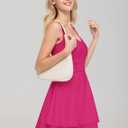 IWD Women's Square Neck Sleeveless Mini Dress Ruched Waist Tiered Ruffle Hem A Line Short Dresses (Pink, M)