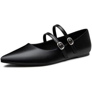 Trary Flats for Women Closed Pointed Toe Mary Jane Shoes Women Comfortable Slip on Ballet Flats Dressy Shoes Adjustable Strap PU Leather Mary Janes Loafers, Size 6
