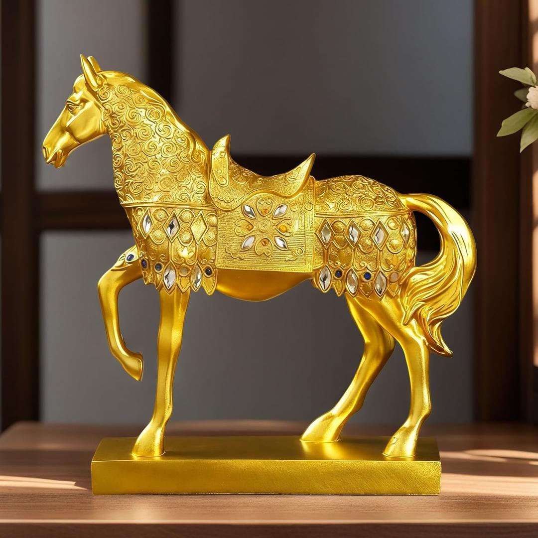 XINDAM Gold Horse Figurine Creative Statue Decorative Home & Office Figurines Home Office Display Craft Living Room Decor Ornaments for Tabletop