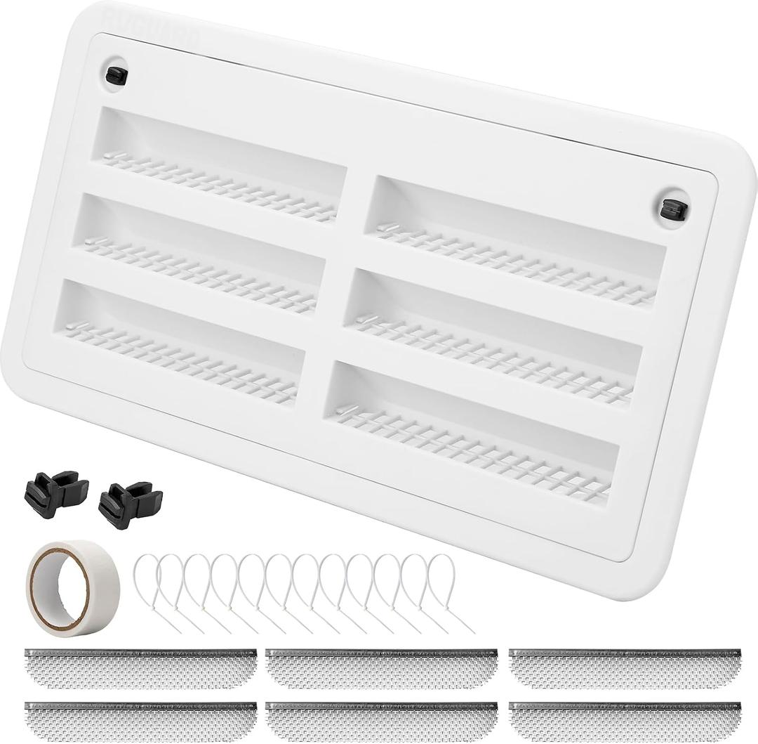 RVGUARD RV Refrigerator Lower/Upper Mount Vent 20-3/4"W x 10-3/4"H, RV Refrigerator Vent Cover Replacement White with Screen for Camper Trailer