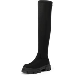 DREAM PAIRS Women's Over The Knee Platform Thigh High Boots Long Stretch Soft Chunky Lug Sole Fall Boots (6, Black/Suede)