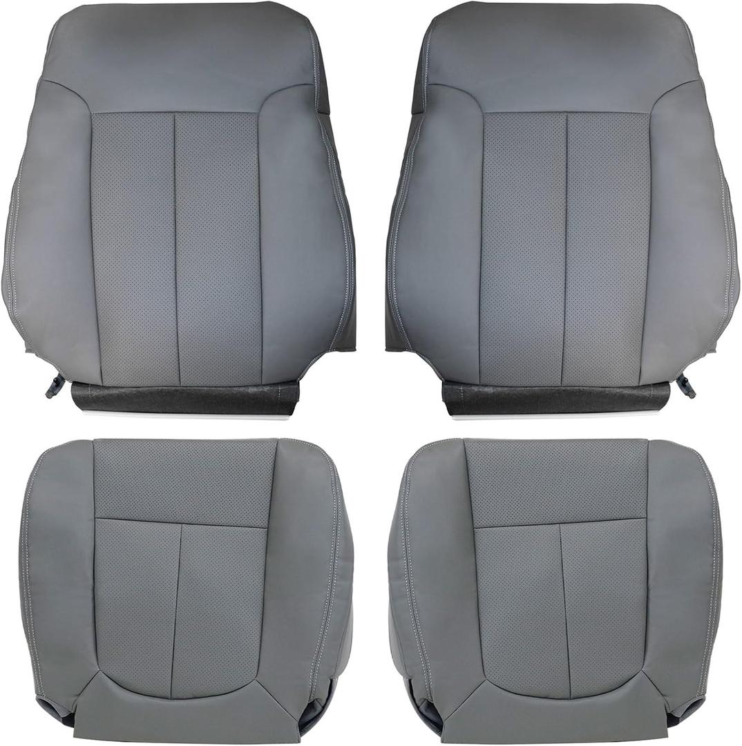Priprilod Gray Driver & Passenger Side Bottom & Top Lean Back Replacement Perforated Leather Seat Cover Compatible with Ford F150 Lariat 2009 2010 2011 2012 2013 2014