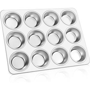 E-far Muffin Pan 12-Cup, Stainless Steel Cupcake Pan Metal Muffin Baking Tins for Oven, Regular Size & Easy Clean, Non-toxic & Dishwasher Safe