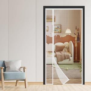 Reversible Left or Right Side Opening Magnetic Screen Door, Narrow Durable Fiberglass Mesh Door Curtain Hands Free for Patio, Bedroom, Fits Door Size 36" x 82", White