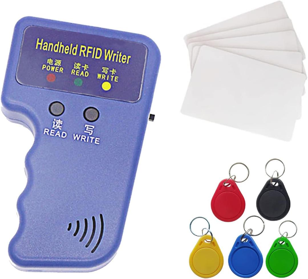 Handheld 125khz Copier RFID Smart ID Card Duplicator Used for T5577 or EM4305+5pcs T5577 NO.3 Keychains +5 T5577 Cards