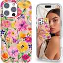 Ratcase Magnetic for iPhone 16 Pro Case Cute for Women Girls, Home Button Stickers,[Drop Protection] with Slim Colorful Flowers Heart Oil Painting Girly Phone Case for iPhone 16 Pro