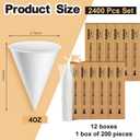 Roshtia 2400 Pcs Paper Cone Cups Thicken Disposable Cone Cups for Shaved Ice, Slushies Water Cooler Dispenser, White (4 oz)