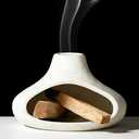 Ceramic Palo Santo Holder with Mini Chimney, Ash Catcher Incense Holder for Palo Santo Sticks, Sage Bundles, Incense Cones, Fireplace Style Smudge Bowl for Meditation, Yoga Home Decor(White)