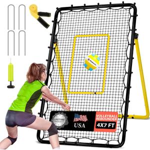 6-Angle Adjustable Volleyball Rebounder Net 7x4 ft with PU Volleyball and Stakes - Bounce Back Training Equipment for Practicing Volleying, Bumping, Spiking, Easy Set Up & Steady for Multi Sports (Black and Yellow)