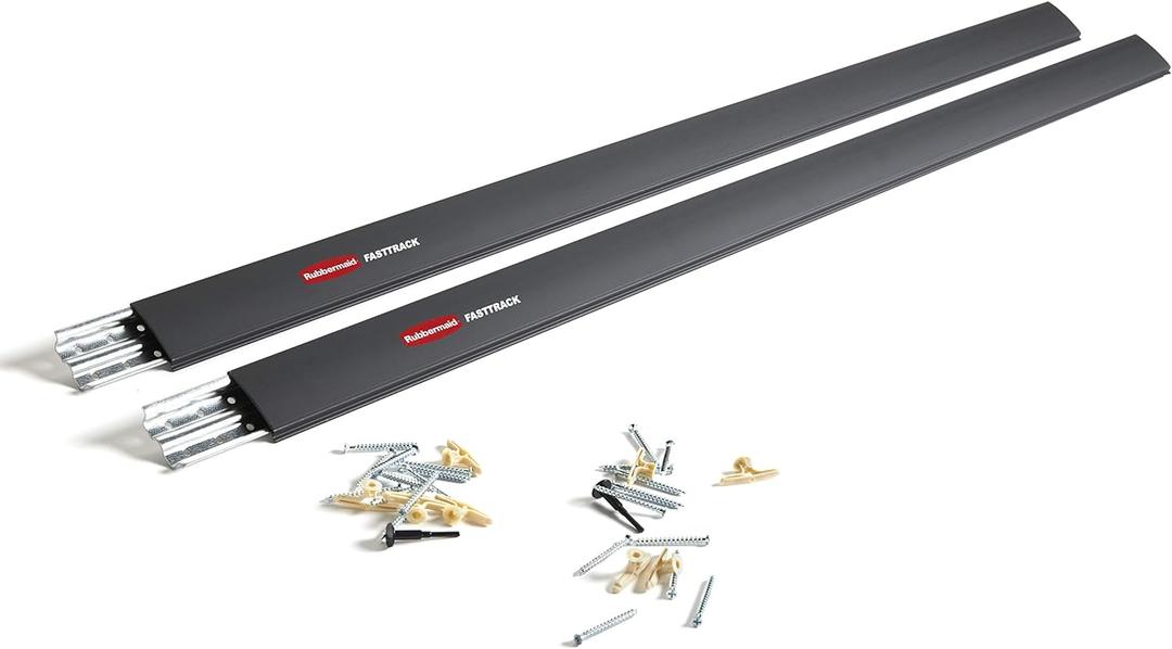 Rubbermaid FastTrack Wall Mounted Storage and Organization System Rail, Horizontal 48", 2-Pack, Holds up to 1,750 pounds Each Rail, for Home/Garage Storage and Organization (48" Rail 2-Pack)