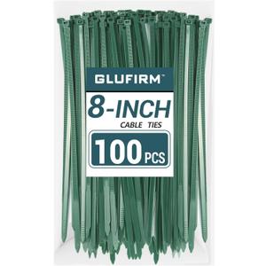 Green Zip Ties 8 inch (100 Pack), 45lb Tensile Strength, Cable Ties for Indoor and Outdoor Use, UV and Cold Resistant Wire Ties for Home, Garden, Fencing, Glufirm