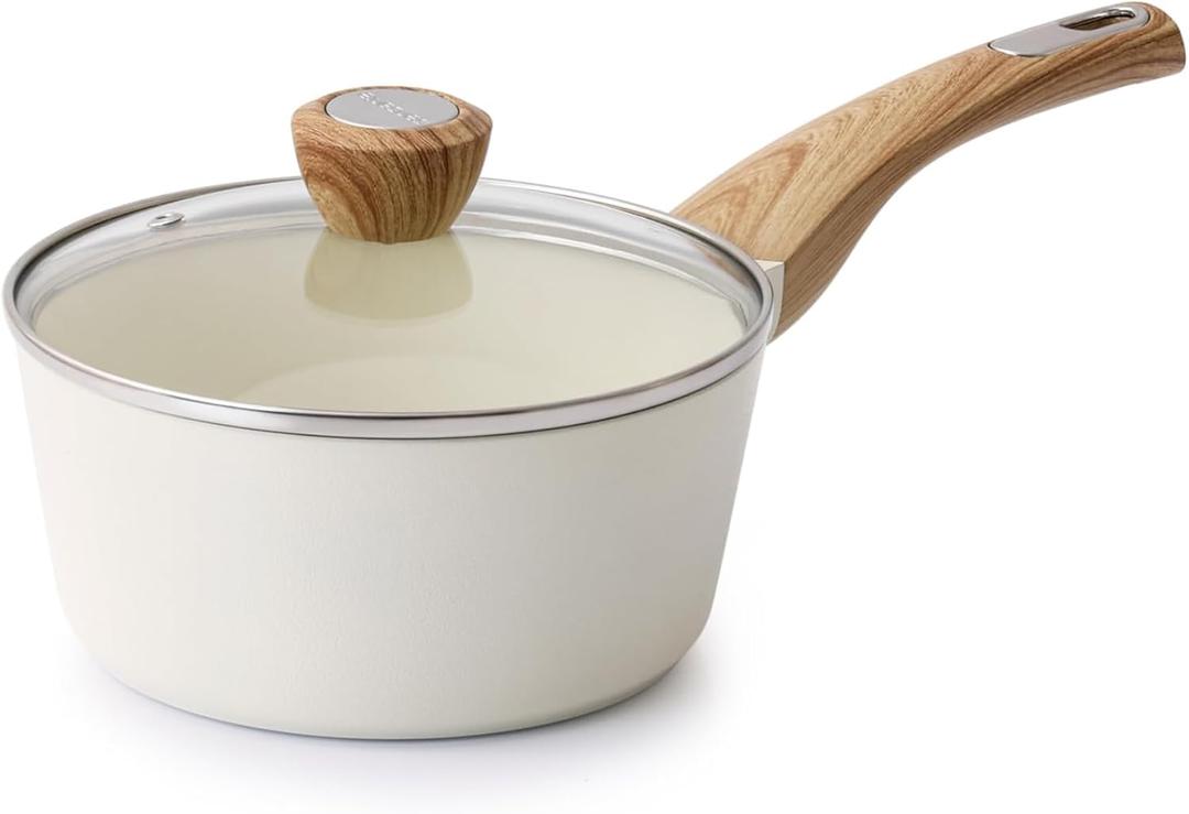 SENSARTE Nonstick Sauce Pan with Lid, 2QT Small Sauce Pot, Stay-cool Handle, Multipurpose Handy Little Saucepan, Induction Capable, PFOA Free, White