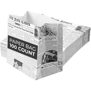 Restaurantware Snack Bags 100 Count 4 x 2.25 x 3.75 Inches Paper Flat Bottom Newsprint Small Food Bags Disposable Newsprint Color