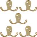 Design House Wall-Mounted Coat Hat Towel Robe in Bathroom or Closet, Double Hook Horizontal, Polished Brass, 5 Pack